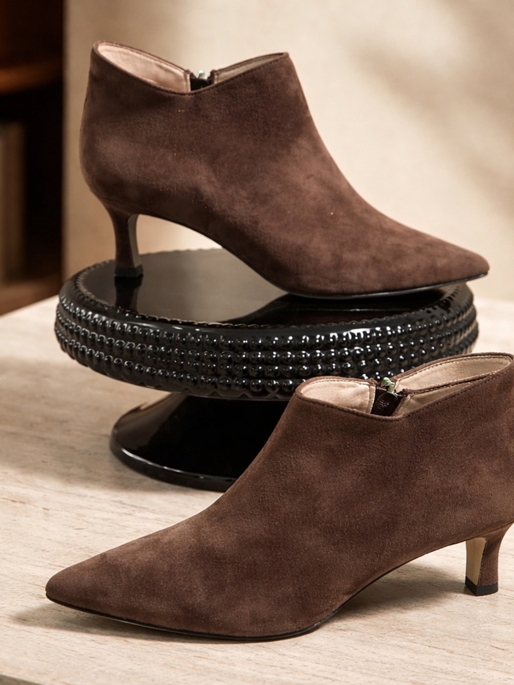 Vero Moda Brown Suede Pointed Toe Ankle Booties